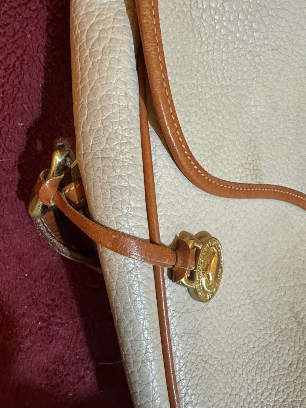 Dooney & Bourke Cream and Tan Leather Crossbody Satchel